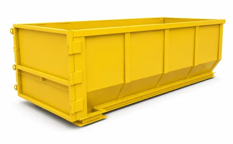 Yellow roll-off dumpster